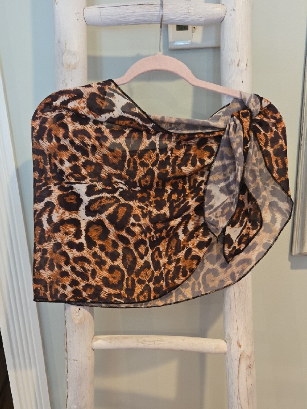 Leopard Print Sheer Shrug - Brown & Black S/M